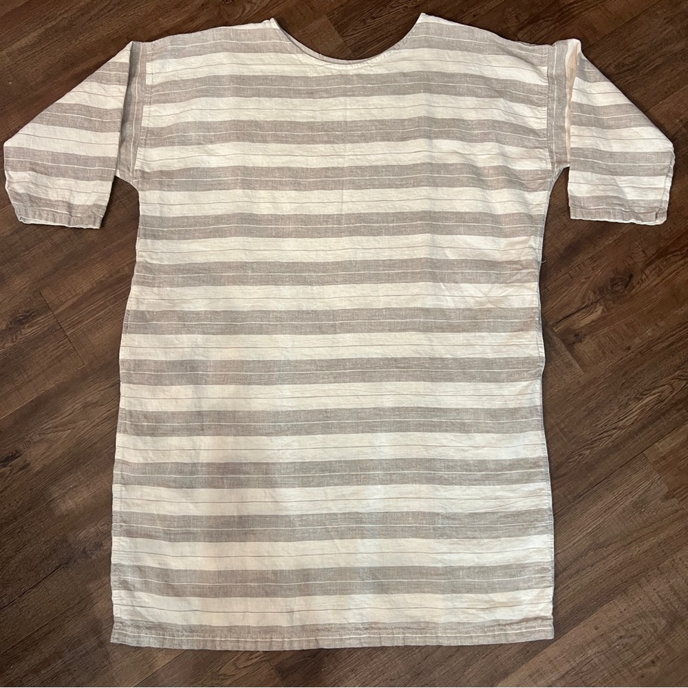 Meg By Design Linen Stripe Tunic Dress Oversized Pockets OS Lagenlook